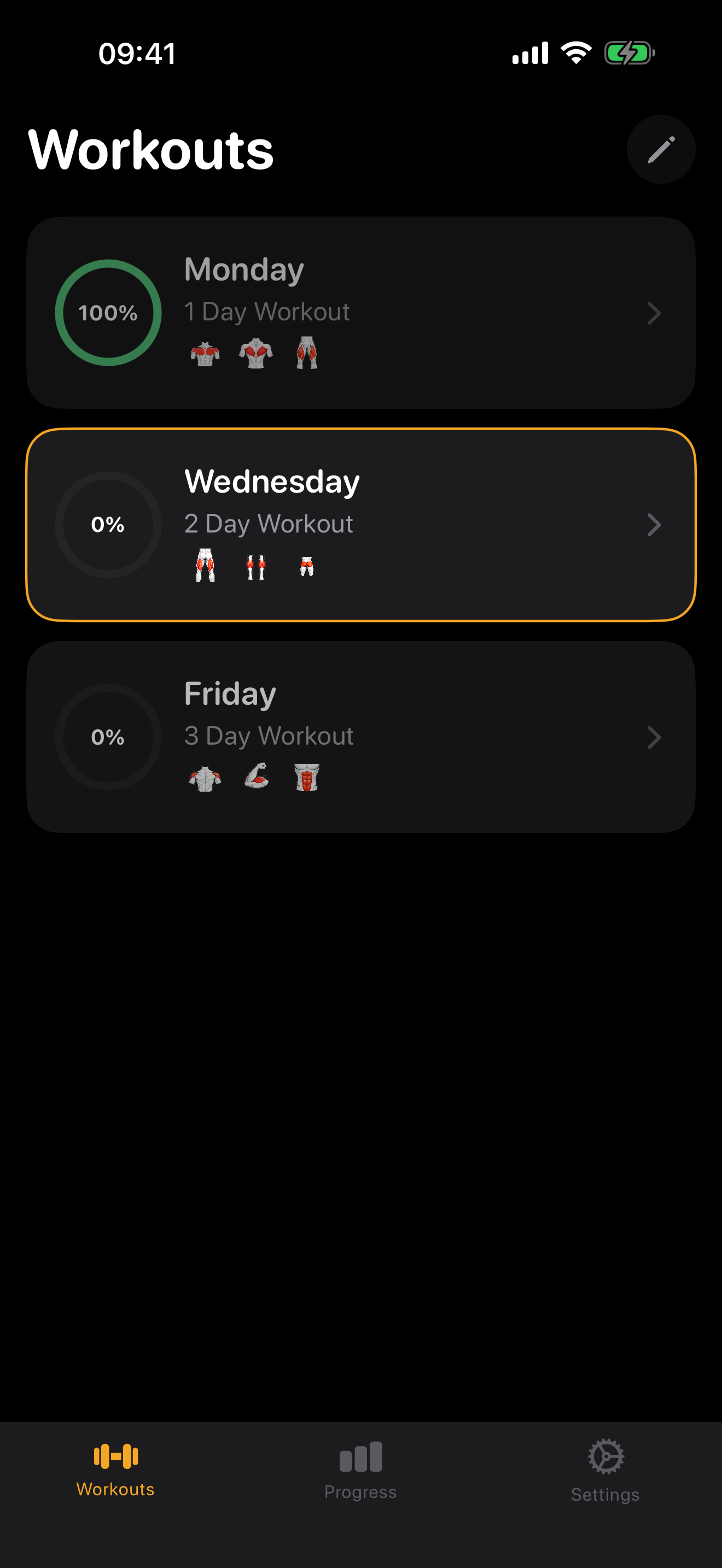 Workouts in dark mode